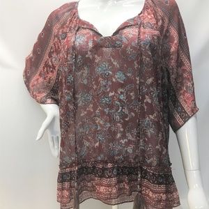 Knox Rose Boho Floral Tassel Blouse size XL